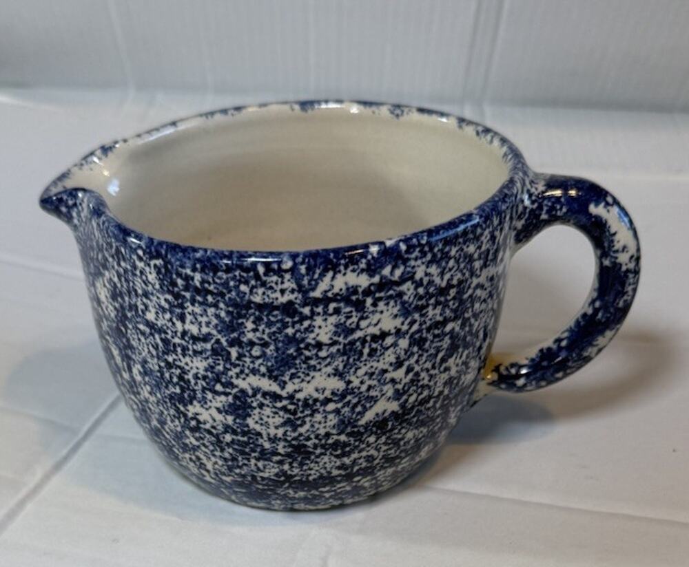 Marshall Texas Yesteryears Hand Turned Pottery Small Pitcher Blue Spongeware